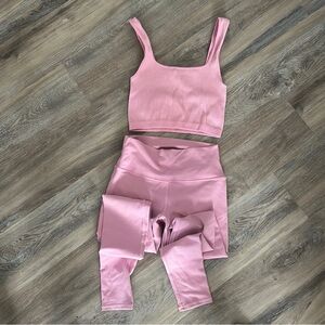 Alo Yoga Pink Leggings & Pink Ribbed Top